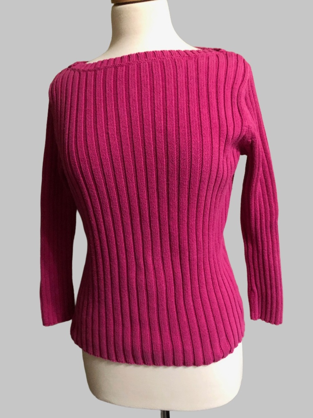 Vintage Lauren Ralph Lauren Hot Pink Ribbed Boat Neck Sweater M